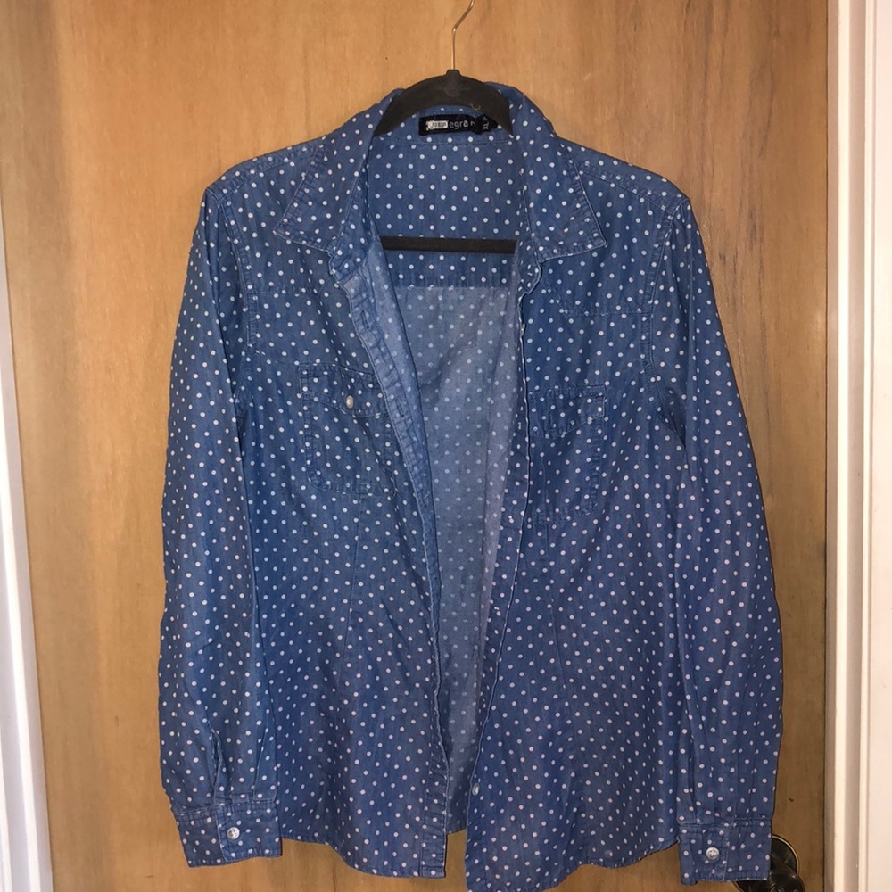 Allegra K Polka Dot Chambray button Down Top
Chest Pockets Size XL